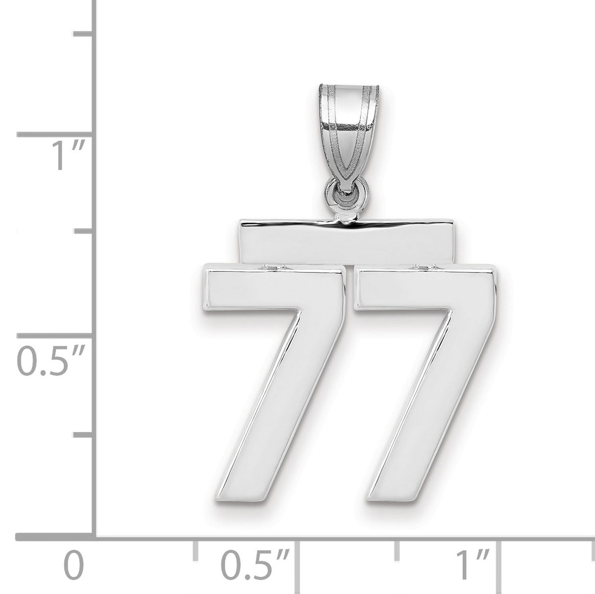 Medium Polished Number 77 Charm Pendant in Real 14k White Gold
