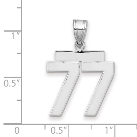 Medium Polished Number 77 Charm Pendant in Real 14k White Gold