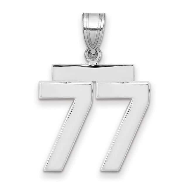 Medium Polished Number 77 Charm Pendant in Real 14k White Gold