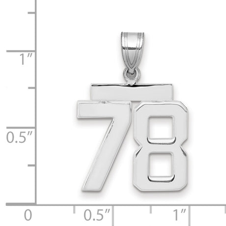 Medium Polished Number 78 Charm Pendant in Real 14k White Gold