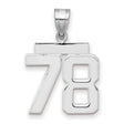Medium Polished Number 78 Charm Pendant in Real 14k White Gold