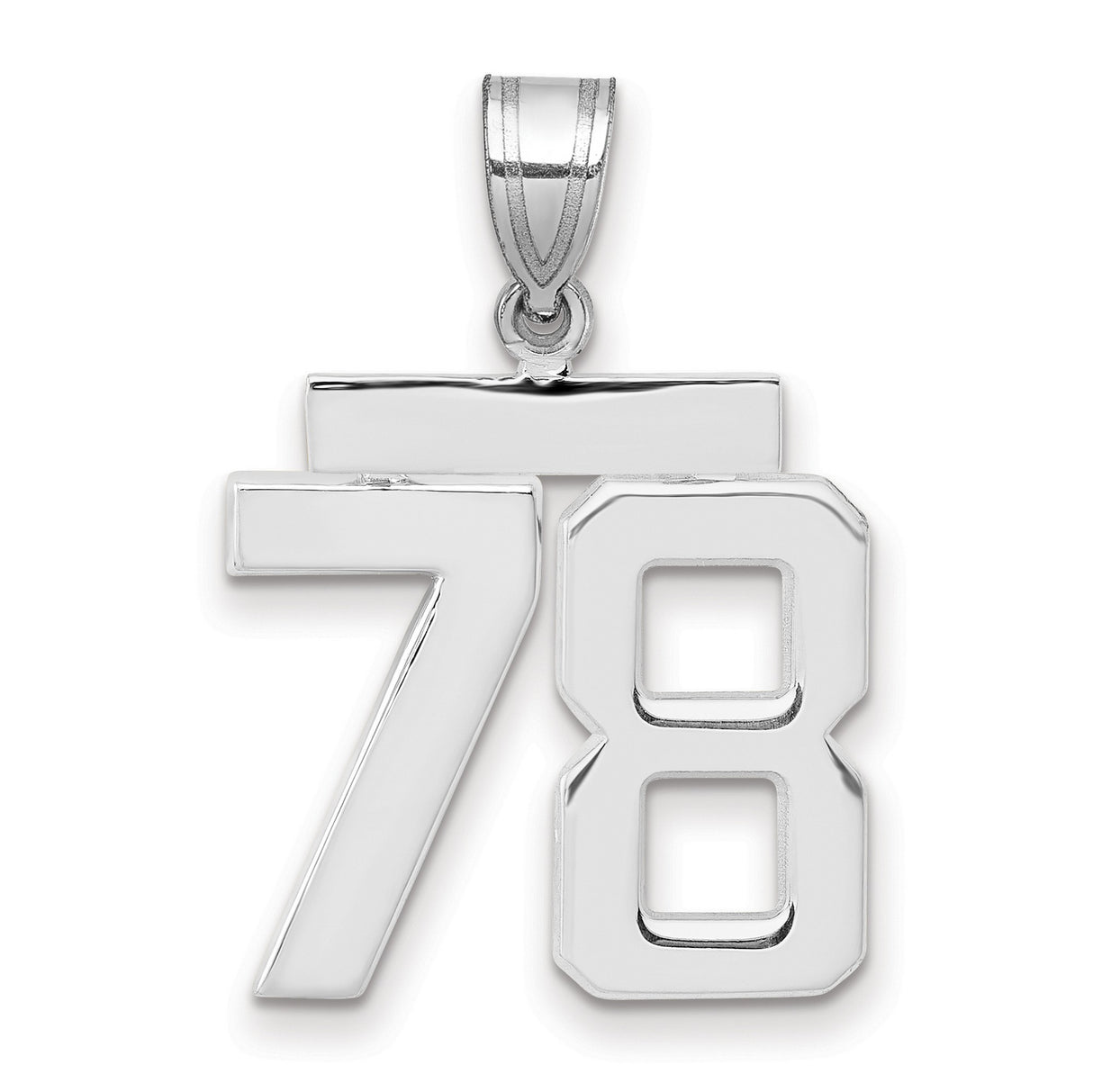 Medium Polished Number 78 Charm Pendant in Real 14k White Gold