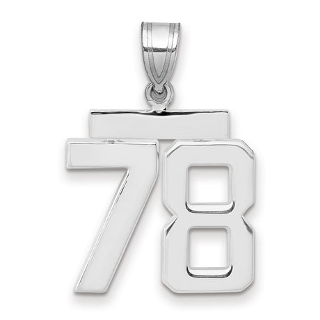 Medium Polished Number 78 Charm Pendant in Real 14k White Gold