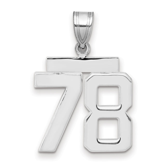 Medium Polished Number 78 Charm Pendant in Real 14k White Gold