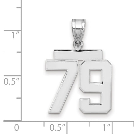 Medium Polished Number 79 Charm Pendant in Real 14k White Gold