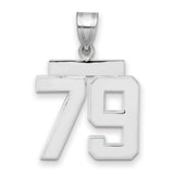 Medium Polished Number 79 Charm Pendant in Real 14k White Gold