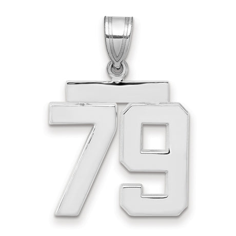 Medium Polished Number 79 Charm Pendant in Real 14k White Gold