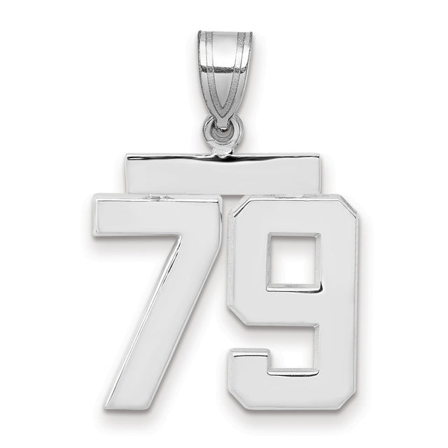 Medium Polished Number 79 Charm Pendant in Real 14k White Gold