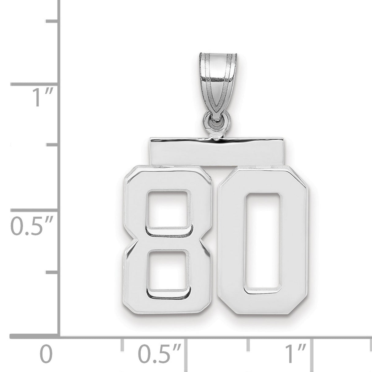 Medium Polished Number 80 Charm Pendant in Real 14k White Gold