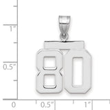 Medium Polished Number 80 Charm Pendant in Real 14k White Gold
