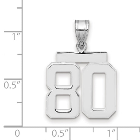 Medium Polished Number 80 Charm Pendant in Real 14k White Gold