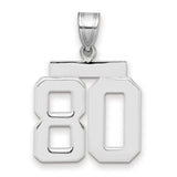 Medium Polished Number 80 Charm Pendant in Real 14k White Gold