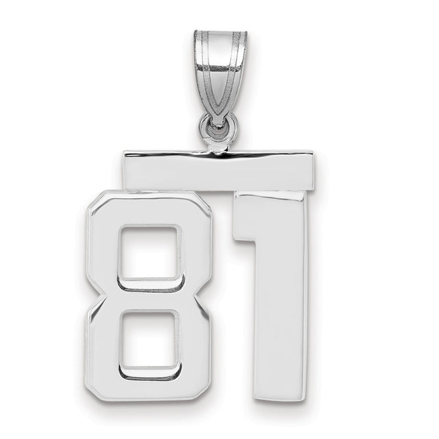 Medium Polished Number 81 Charm Pendant in Real 14k White Gold