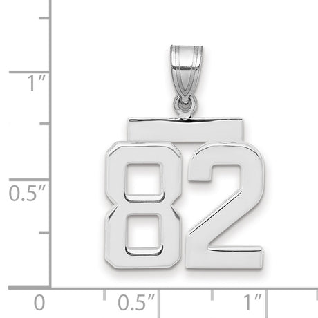 Medium Polished Number 82 Charm Pendant in Real 14k White Gold