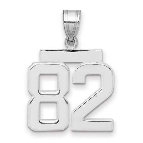 Medium Polished Number 82 Charm Pendant in Real 14k White Gold