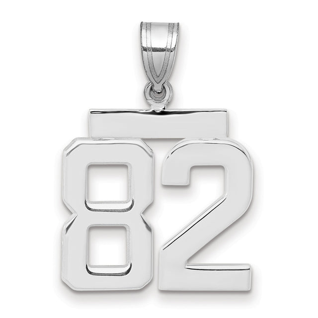 Medium Polished Number 82 Charm Pendant in Real 14k White Gold