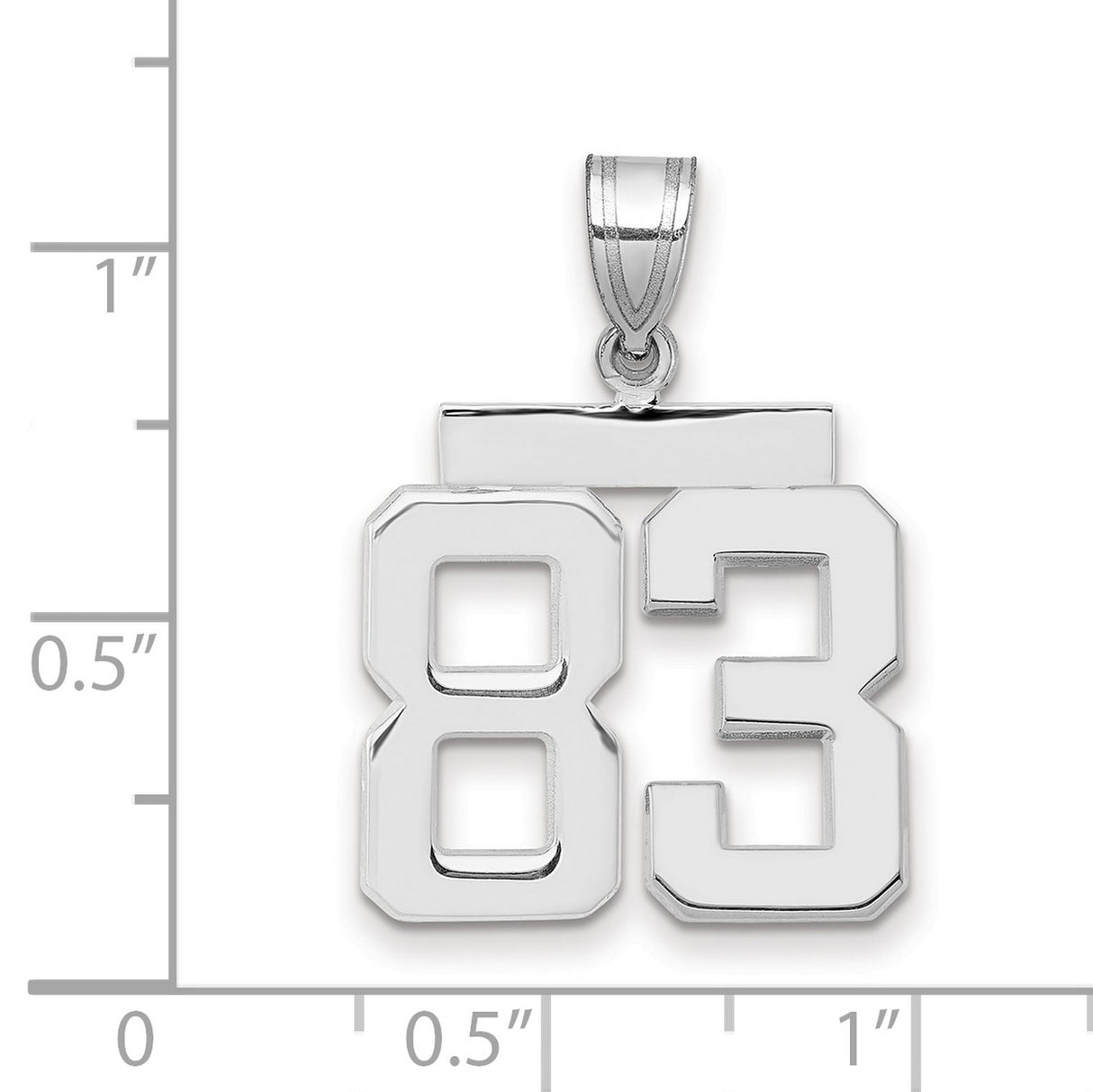 Medium Polished Number 83 Charm Pendant in Real 14k White Gold
