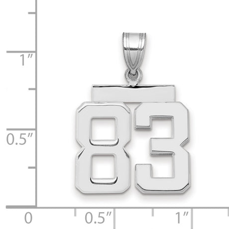 Medium Polished Number 83 Charm Pendant in Real 14k White Gold
