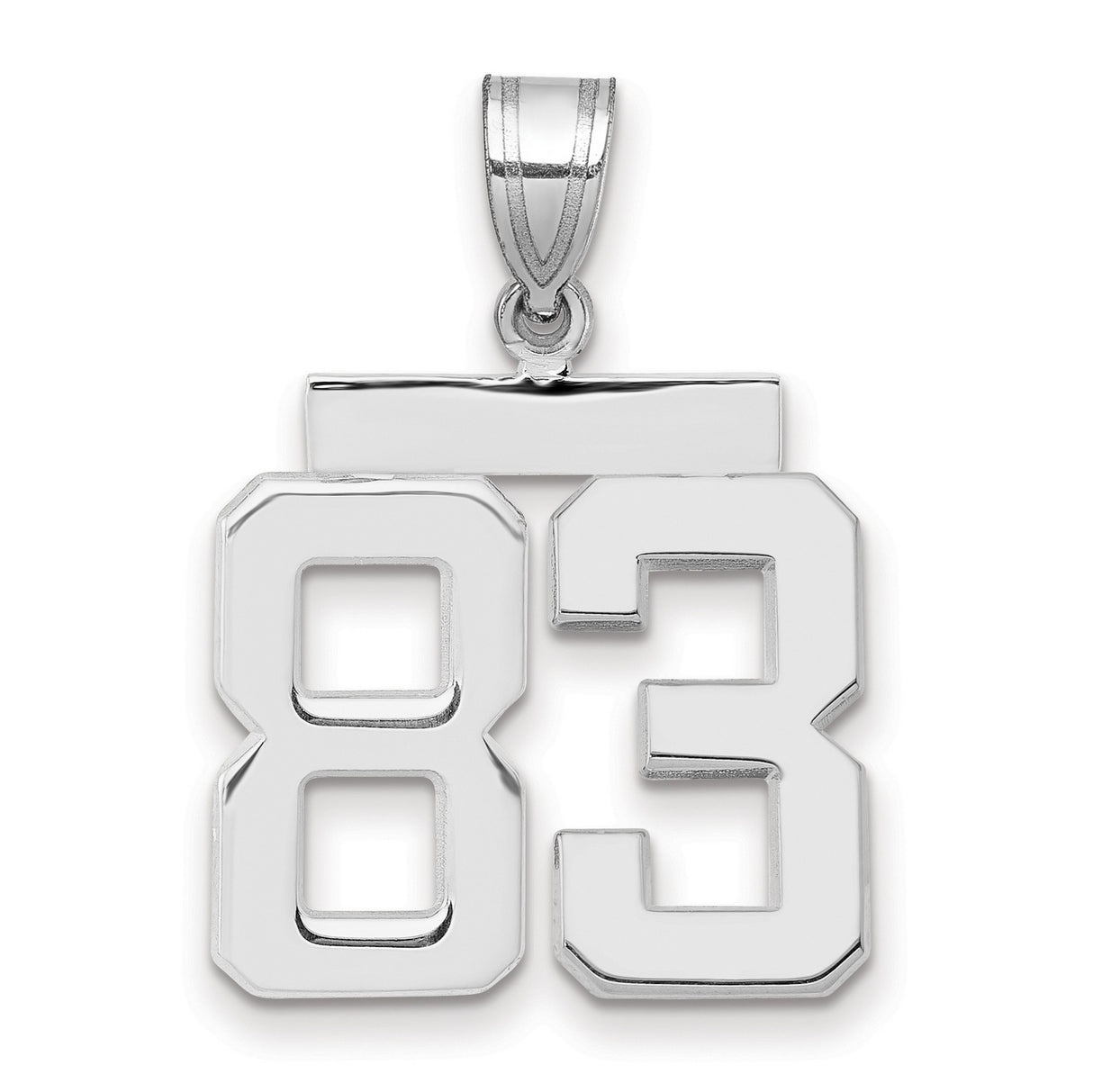 Medium Polished Number 83 Charm Pendant in Real 14k White Gold