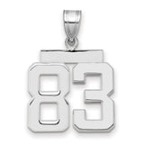 Medium Polished Number 83 Charm Pendant in Real 14k White Gold