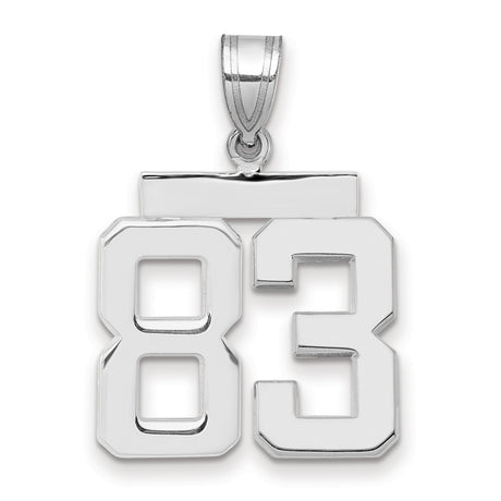 Medium Polished Number 83 Charm Pendant in Real 14k White Gold