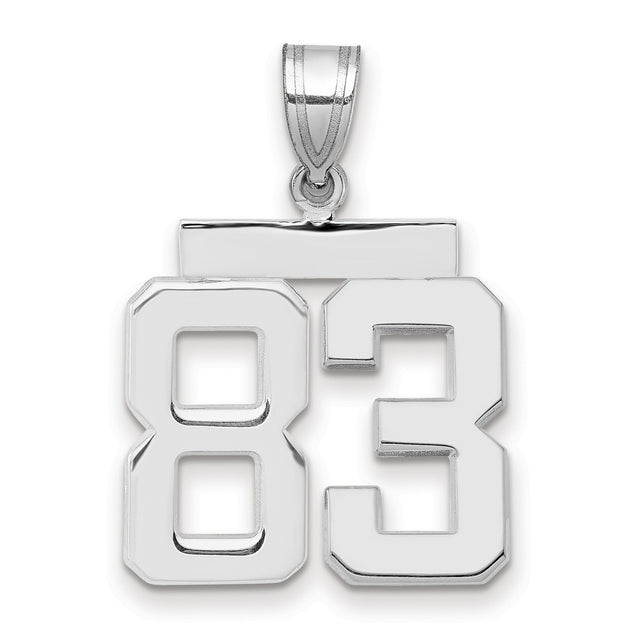 Medium Polished Number 83 Charm Pendant in Real 14k White Gold
