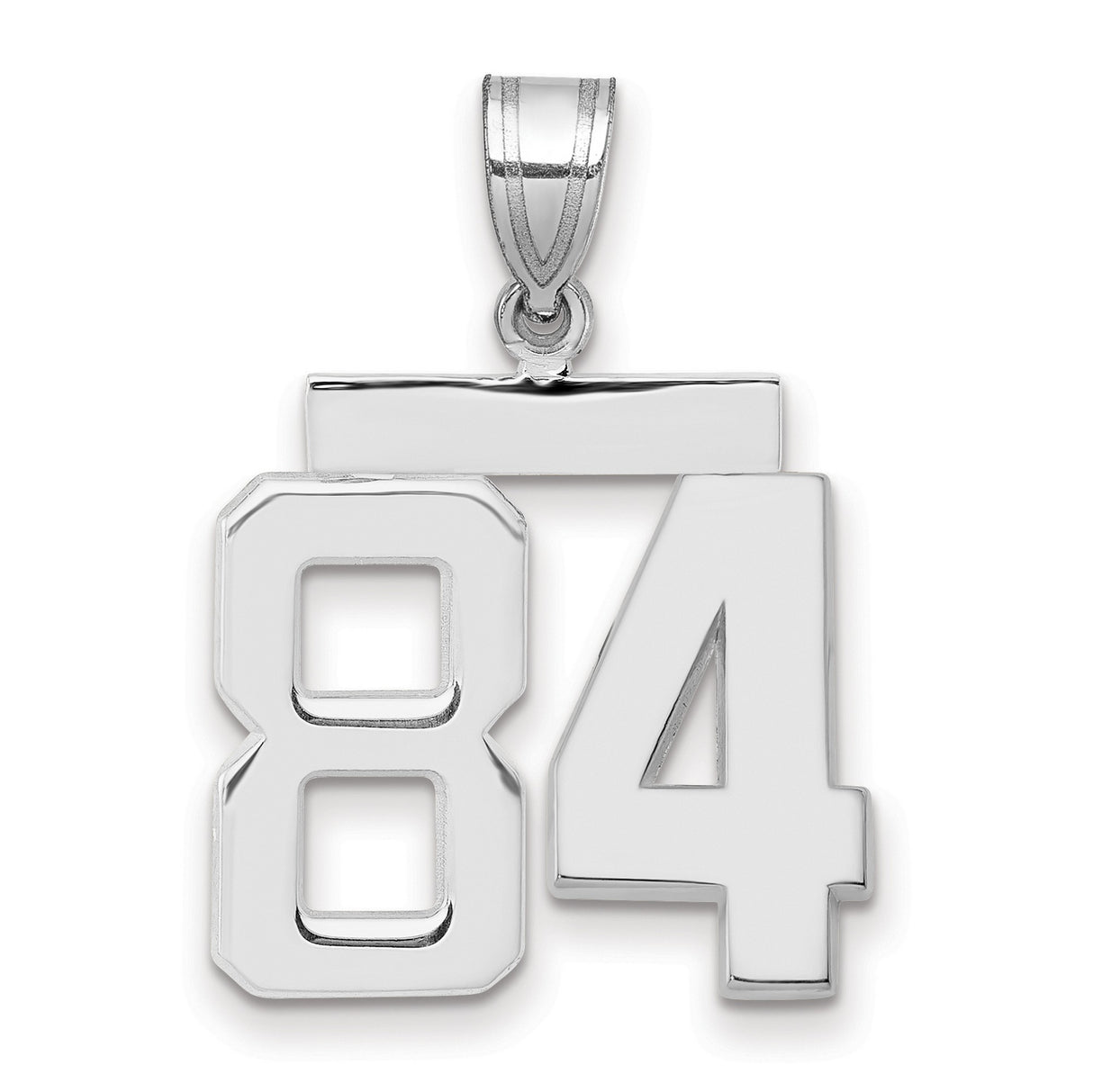 Medium Polished Number 84 Charm Pendant in Real 14k White Gold