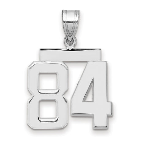 Medium Polished Number 84 Charm Pendant in Real 14k White Gold