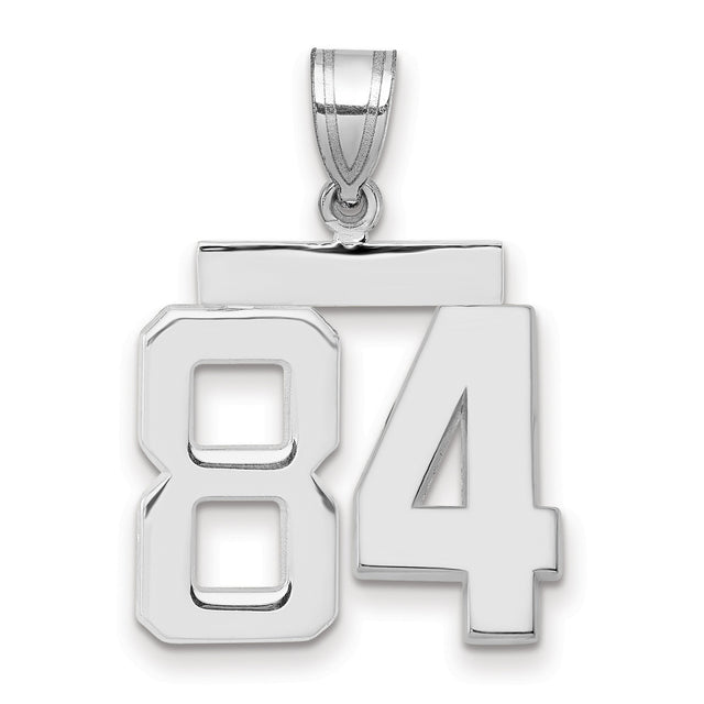 Medium Polished Number 84 Charm Pendant in Real 14k White Gold