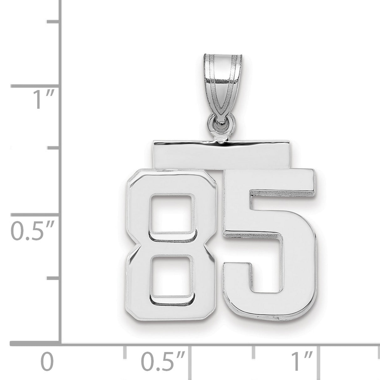 Medium Polished Number 85 Charm Pendant in Real 14k White Gold