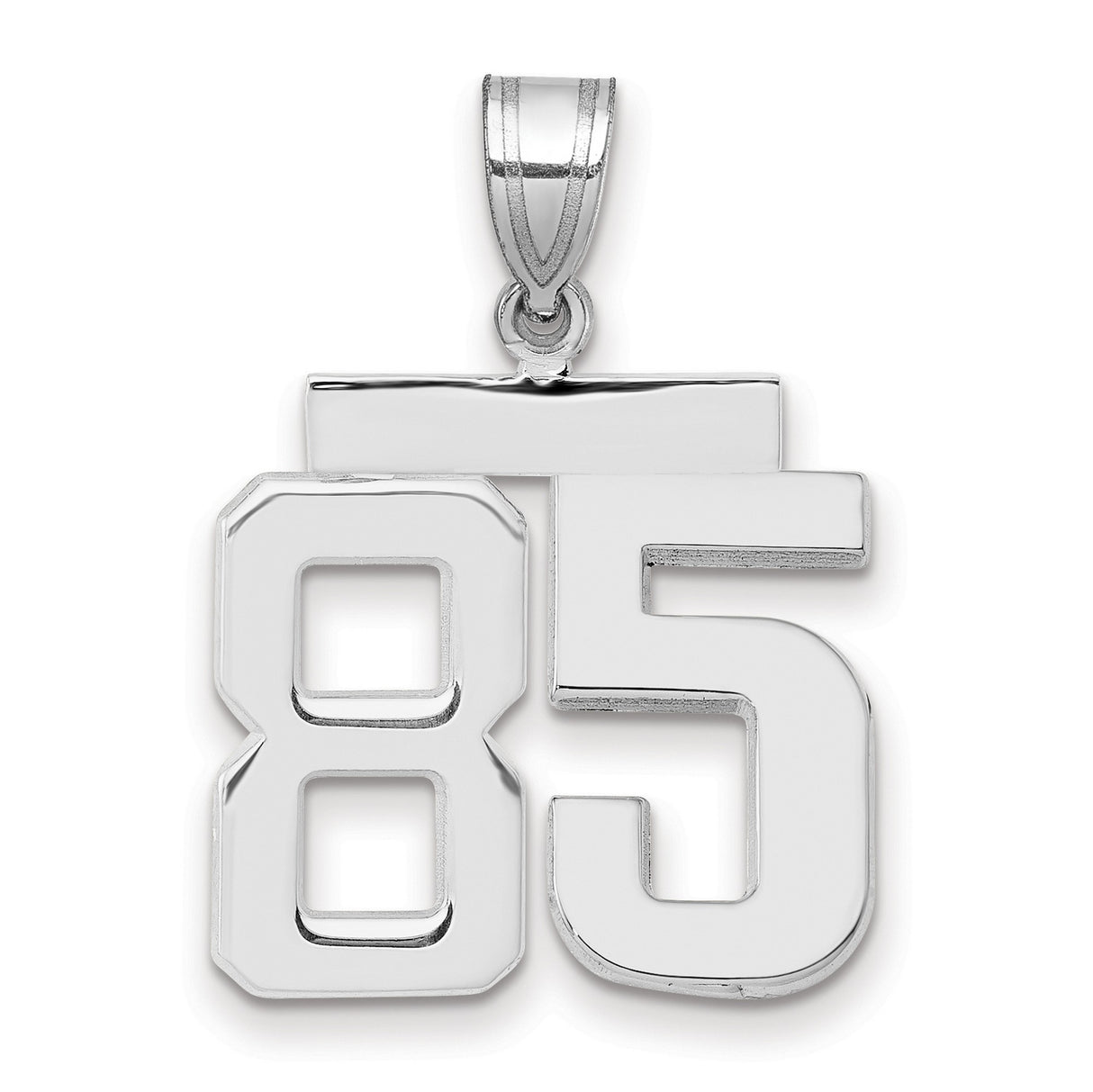 Medium Polished Number 85 Charm Pendant in Real 14k White Gold