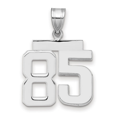 Medium Polished Number 85 Charm Pendant in Real 14k White Gold