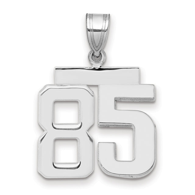 Medium Polished Number 85 Charm Pendant in Real 14k White Gold