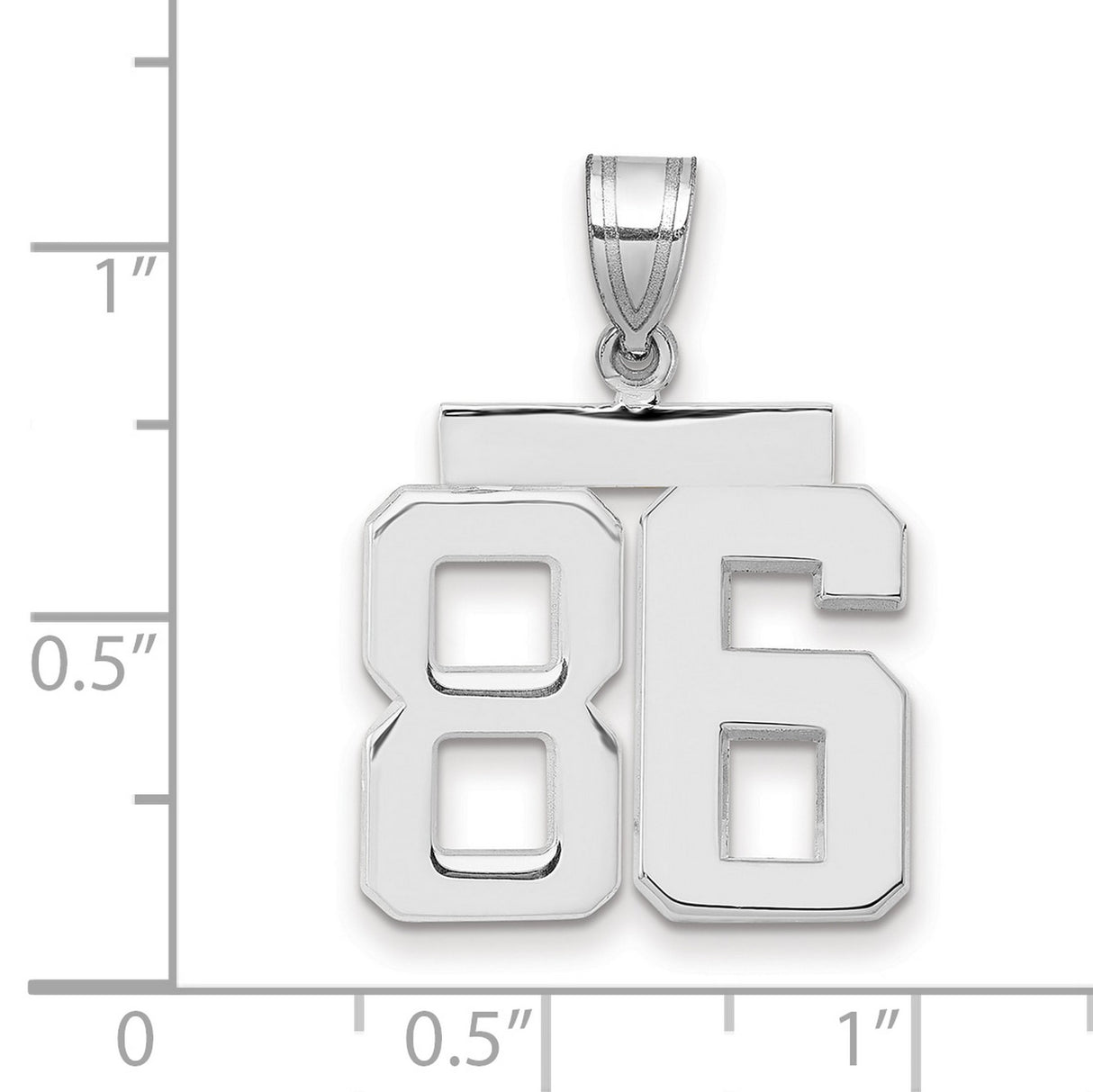 Medium Polished Number 86 Charm Pendant in Real 14k White Gold