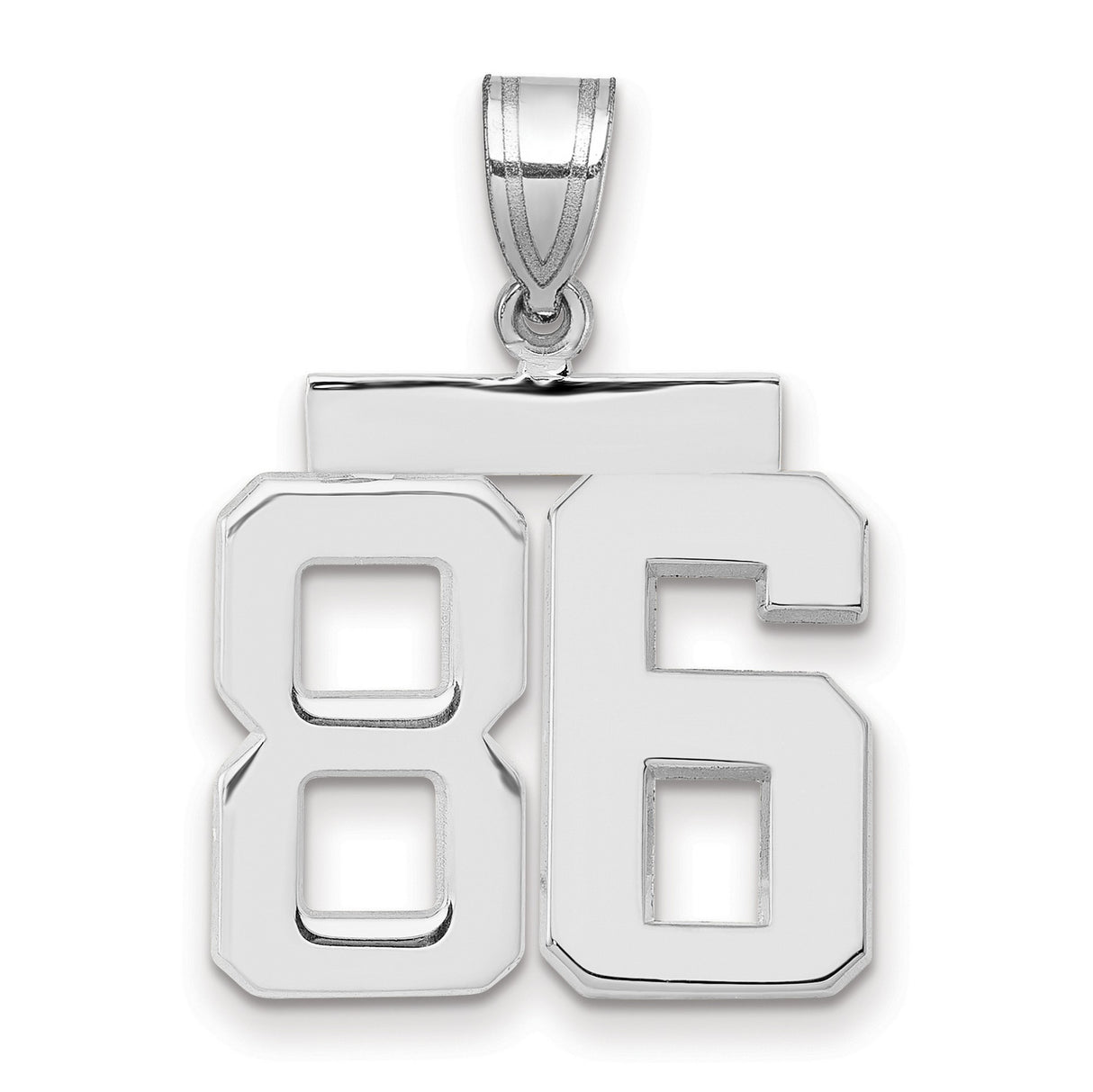 Medium Polished Number 86 Charm Pendant in Real 14k White Gold