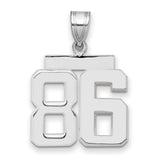 Medium Polished Number 86 Charm Pendant in Real 14k White Gold
