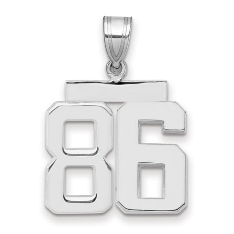 Medium Polished Number 86 Charm Pendant in Real 14k White Gold