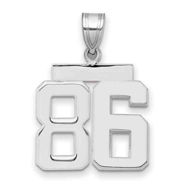 Medium Polished Number 86 Charm Pendant in Real 14k White Gold