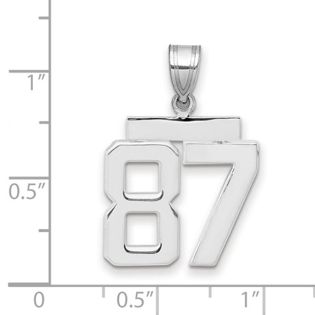 Medium Polished Number 87 Charm Pendant in Real 14k White Gold