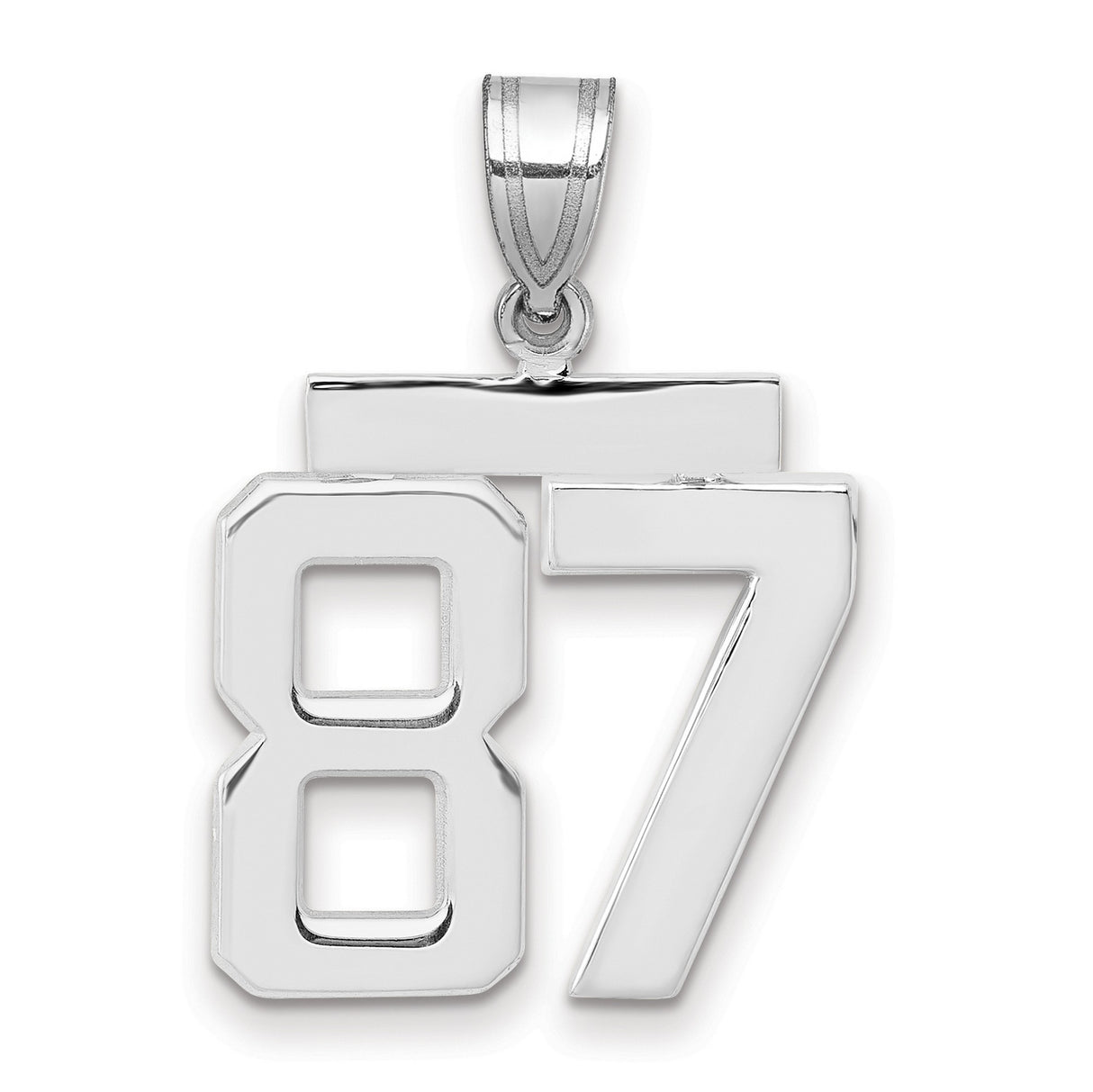 Medium Polished Number 87 Charm Pendant in Real 14k White Gold