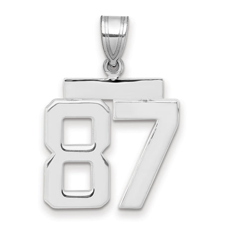 Medium Polished Number 87 Charm Pendant in Real 14k White Gold