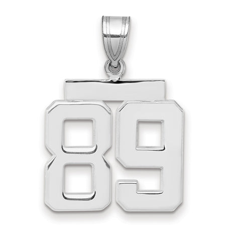 Medium Polished Number 89 Charm Pendant in Real 14k White Gold