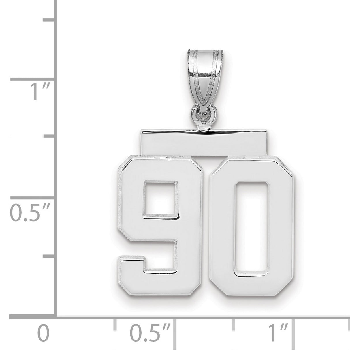 Medium Polished Number 90 Charm Pendant in Real 14k White Gold