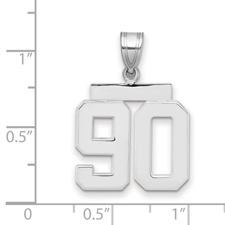 Medium Polished Number 90 Charm Pendant in Real 14k White Gold