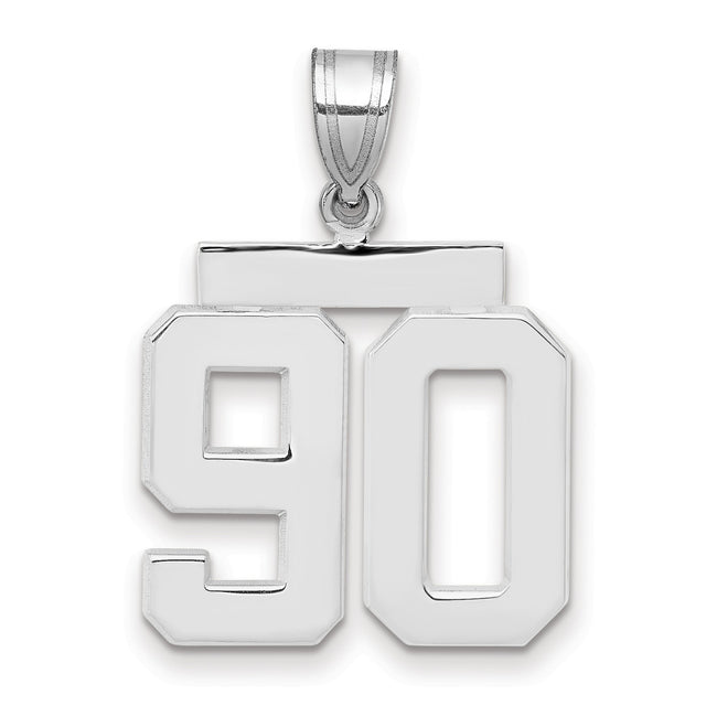 Medium Polished Number 90 Charm Pendant in Real 14k White Gold