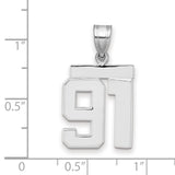 Medium Polished Number 91 Charm Pendant in Real 14k White Gold