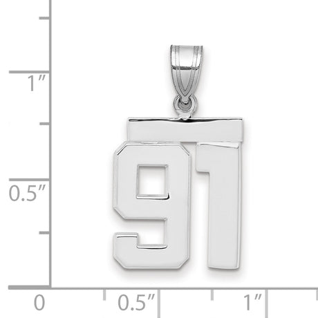 Medium Polished Number 91 Charm Pendant in Real 14k White Gold