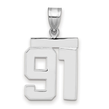 Medium Polished Number 91 Charm Pendant in Real 14k White Gold