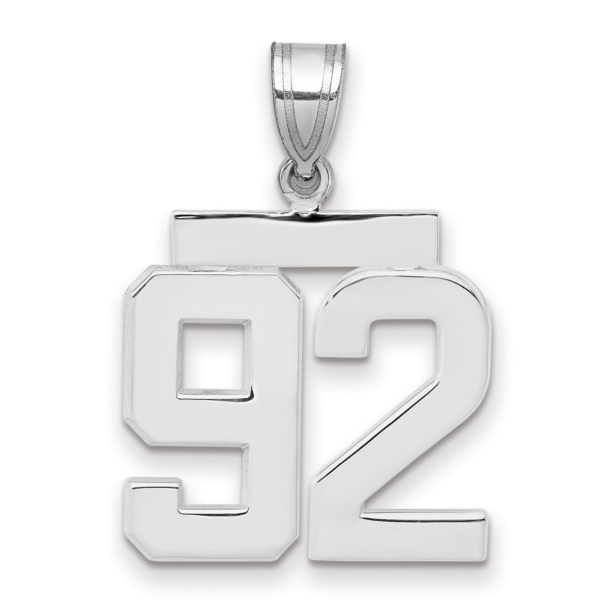 Medium Polished Number 92 Charm Pendant in Real 14k White Gold