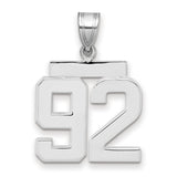 Medium Polished Number 92 Charm Pendant in Real 14k White Gold
